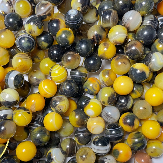 2 Strands/lot 10mm Bumblebee Yellow Stripe Agate Round Stone Beads Stone Beads New Beads Arrivals Round Agate Beads Charms Beads Beyond
