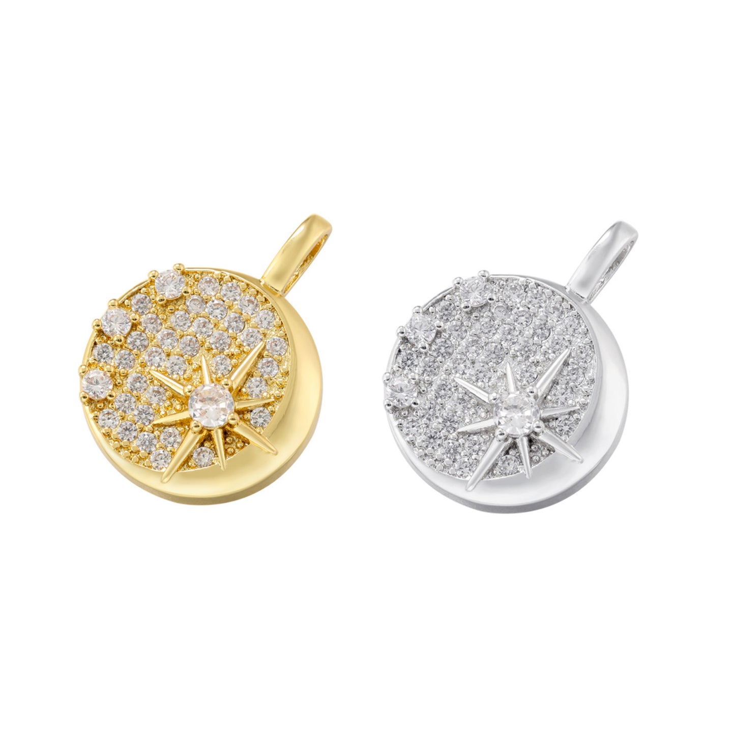 10pcs/lot CZ Paved Round Plate Star Charms Mix Colors CZ Paved Charms Sun Moon Stars Charms Beads Beyond