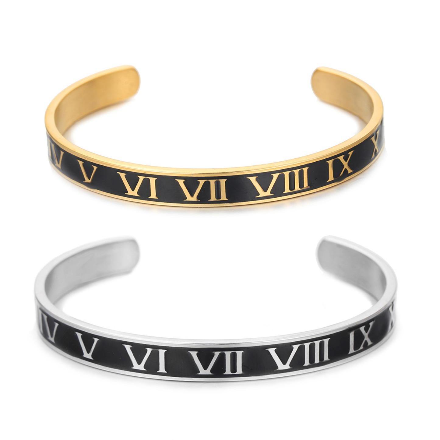 5pcs/lot Black Enamel Roman Numeral Stainless Steel Bangle for Men Open Bangle Mix Colors Women & Men Bracelets Charms Beads Beyond