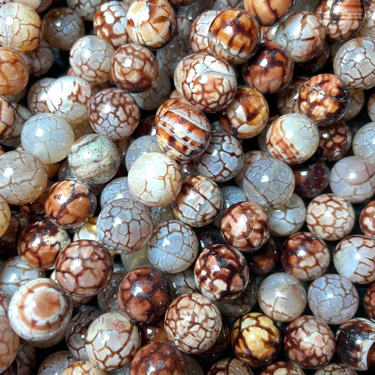 2 Strands/lot 12mm Colorful Cracked Fire Agate Round Stone Beads Brown Stone Beads New Beads Arrivals Round Agate Beads Charms Beads Beyond