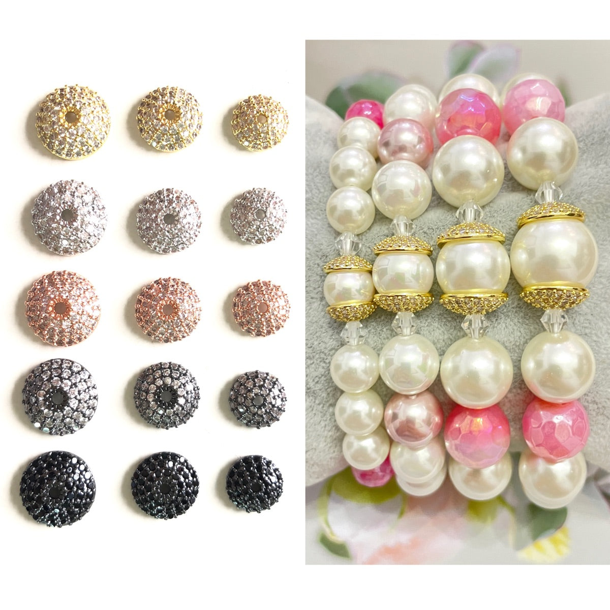 20pcs/lot 8/10/11mm Half Round CZ Paved Beads Caps Spacers CZ Paved Spacers Beads Caps New Spacers Arrivals Charms Beads Beyond