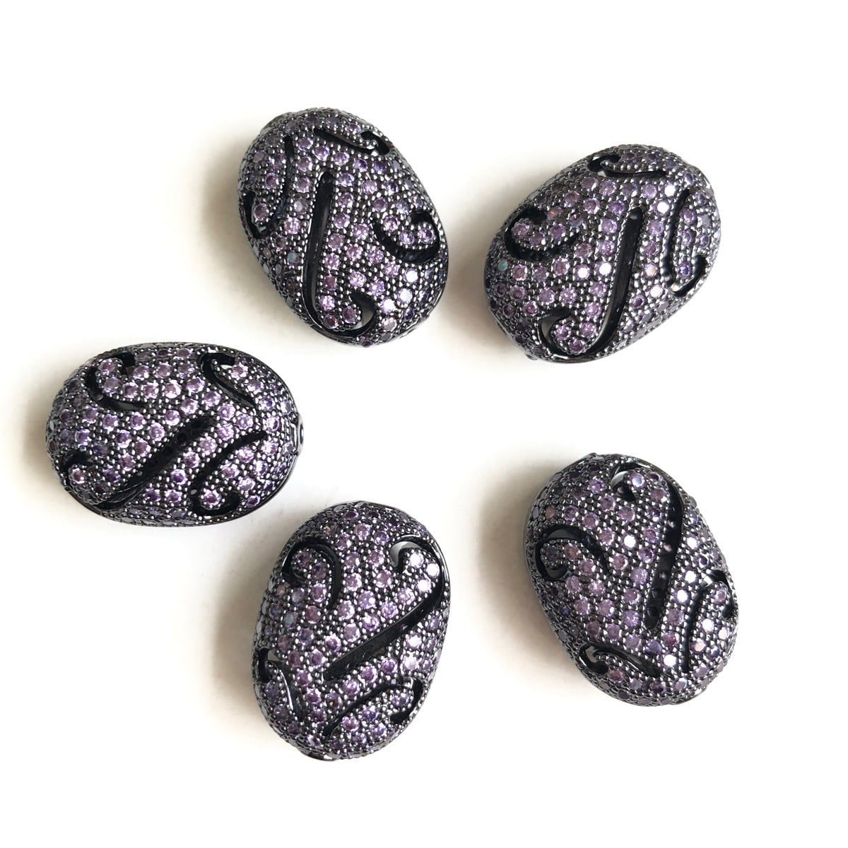 5-10pcs/lot Colorful CZ Paved Hollow Flower Oval Centerpiece Spacers Purple CZ Paved Spacers Colorful Zirconia New Spacers Arrivals Charms Beads Beyond