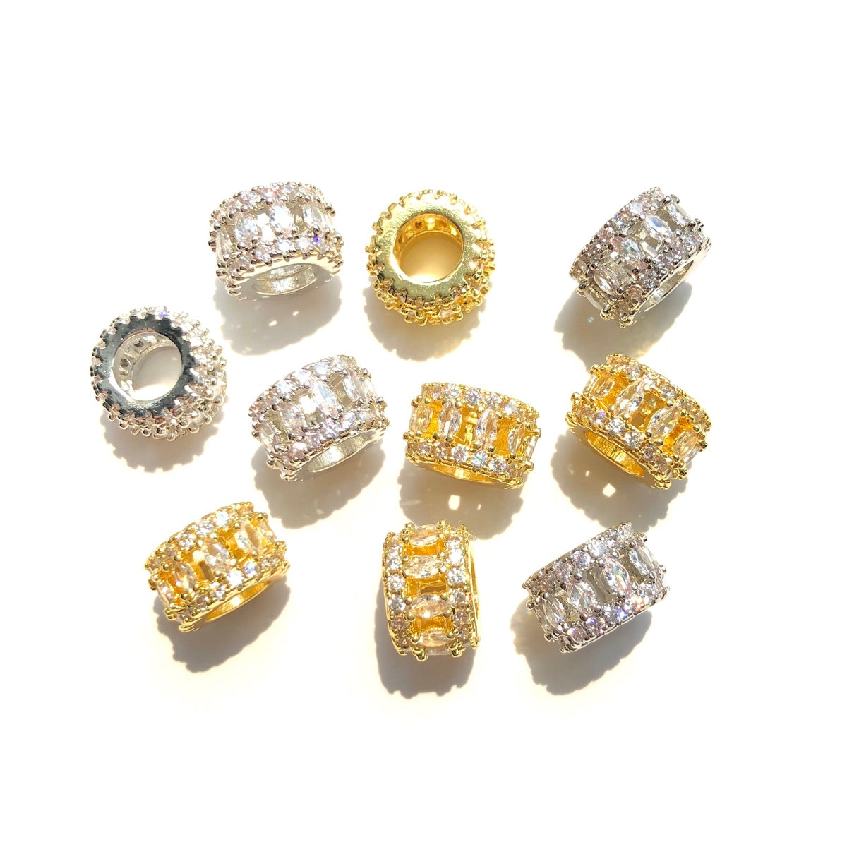 10-20-50pcs/lot CZ Paved Hollow Rondelle Wheel Spacers