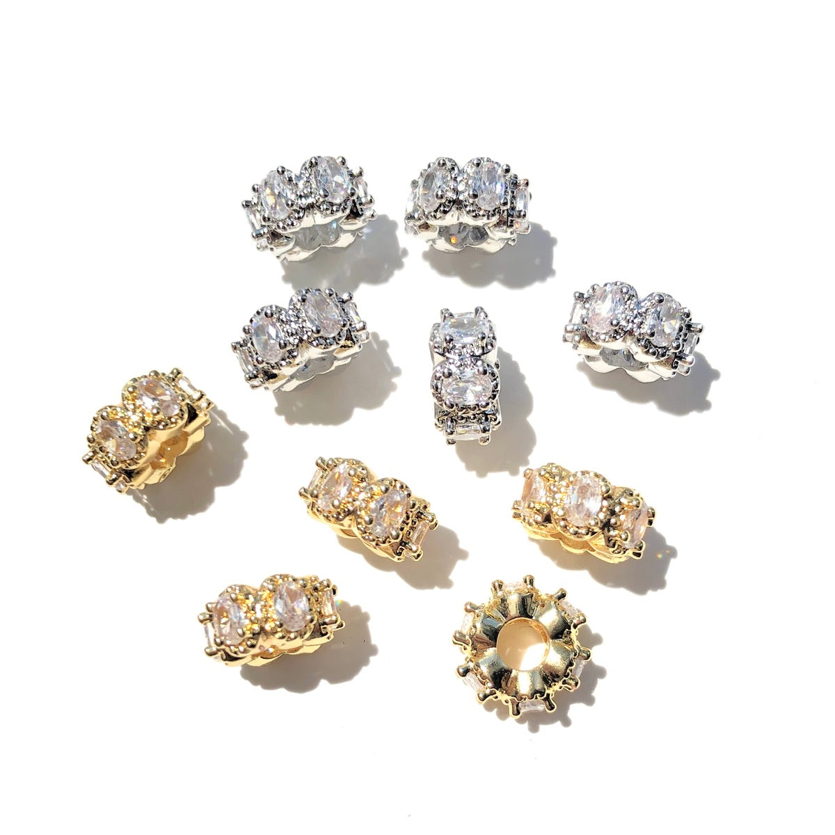 20-50pcs/lot 8.4mm Egg Shape CZ Paved Rondelle Wheel Spacers Mix Colors CZ Paved Spacers New Spacers Arrivals Rondelle Beads Wholesale Charms Beads Beyond