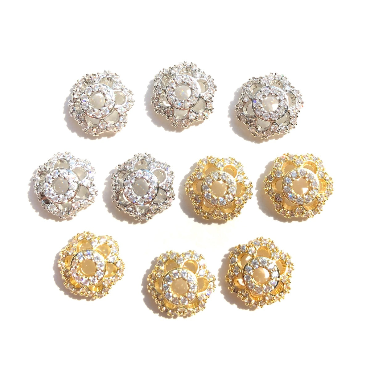 10-20-50pcs/lot CZ Paved Hollow Flower Beads Caps Spacers Mix Colors CZ Paved Spacers Beads Caps New Spacers Arrivals Wholesale Charms Beads Beyond