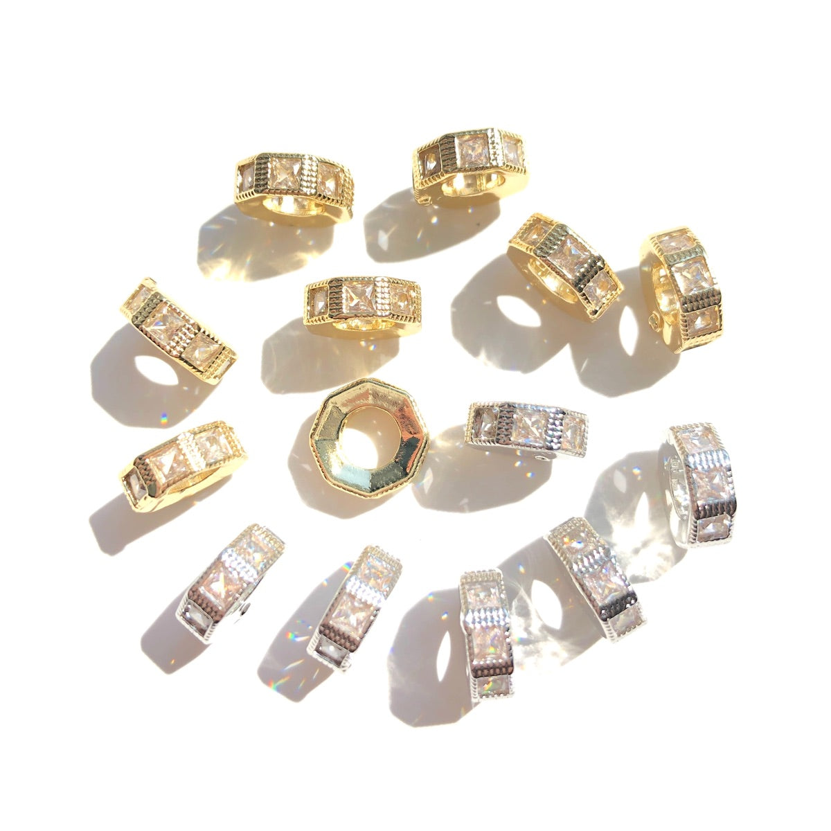 10-20-50pcs/lot 9.4*3.4mm Square CZ Paved Wheel Spacers Mix Colors CZ Paved Spacers New Spacers Arrivals Rondelle Beads Wholesale Charms Beads Beyond