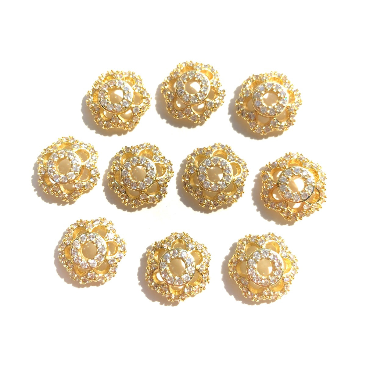 10-20-50pcs/lot CZ Paved Hollow Flower Beads Caps Spacers Gold CZ Paved Spacers Beads Caps New Spacers Arrivals Wholesale Charms Beads Beyond