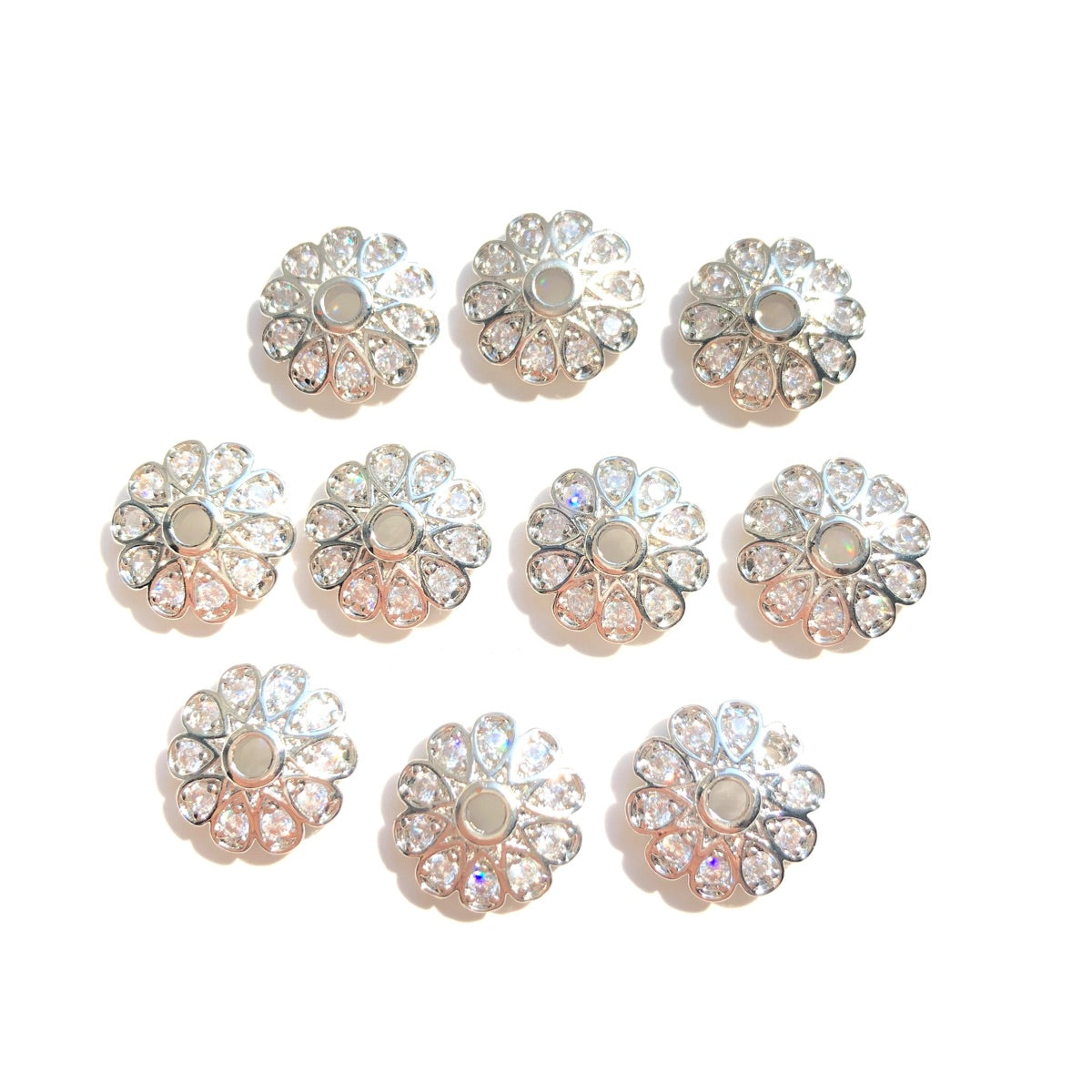 10-20-50pcs/lot CZ Paved Flower Beads Caps Spacers Silver CZ Paved Spacers Beads Caps New Spacers Arrivals Wholesale Charms Beads Beyond