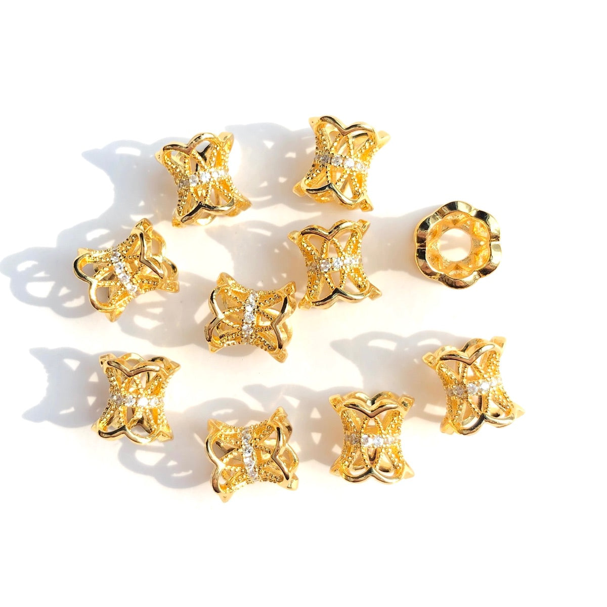 10-20-50pcs/lot 8.4*8mm CZ Paved Hollow Hourglass Spacers Gold CZ Paved Spacers Hourglass Beads New Spacers Arrivals Wholesale Charms Beads Beyond