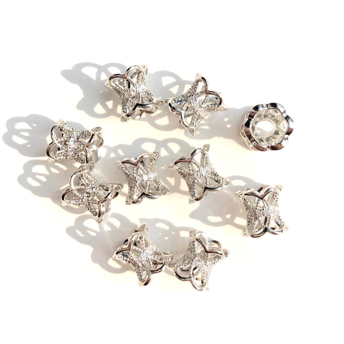 10-20-50pcs/lot 8.4*8mm CZ Paved Hollow Hourglass Spacers Silver CZ Paved Spacers Hourglass Beads New Spacers Arrivals Wholesale Charms Beads Beyond