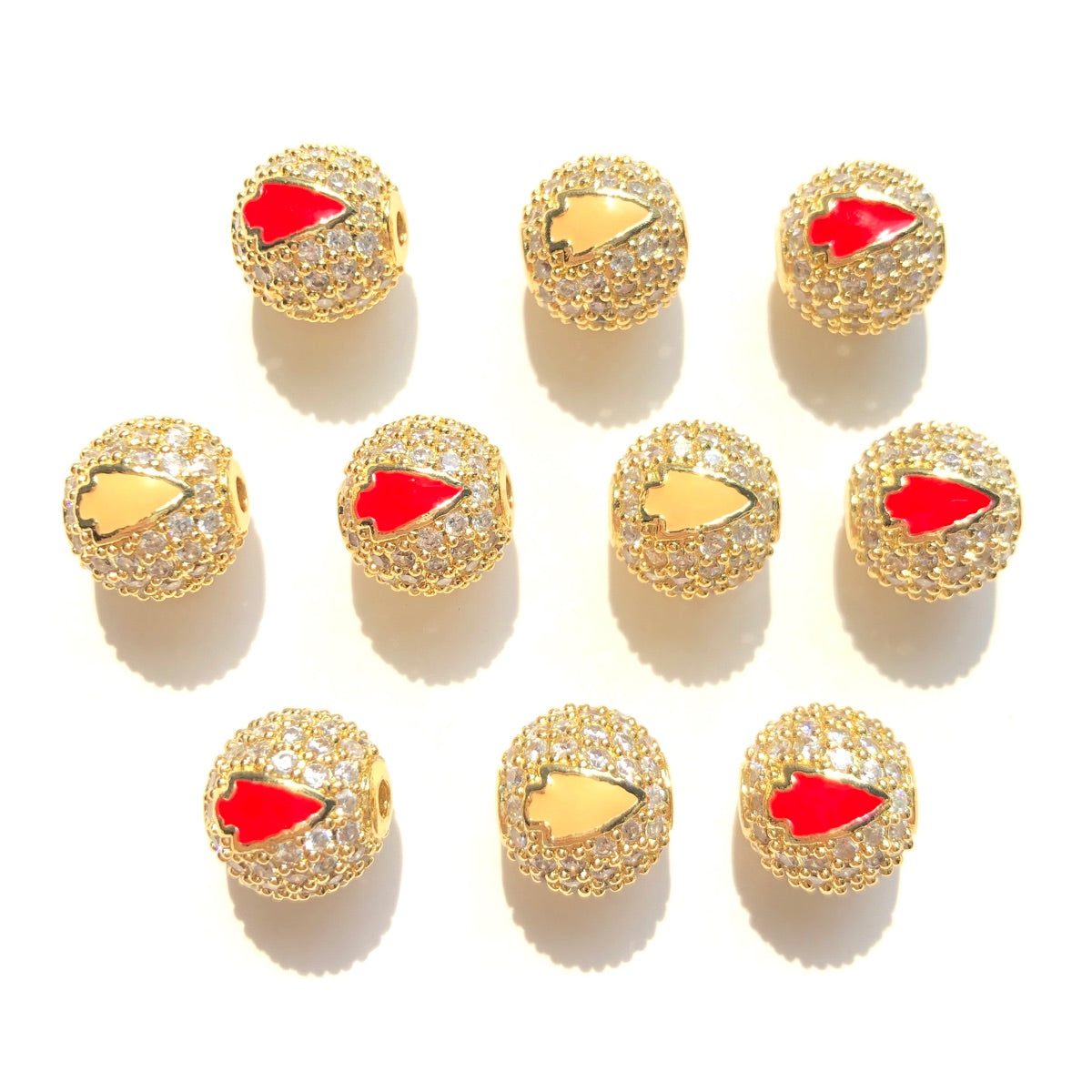 10-20pcs/lot 10mm CZ Paved Arrow Head Kansas City Chiefs Football Spacers Beads Gold CZ Paved Spacers 10mm Beads American Football Sports Ball Beads New Spacers Arrivals Charms Beads Beyond