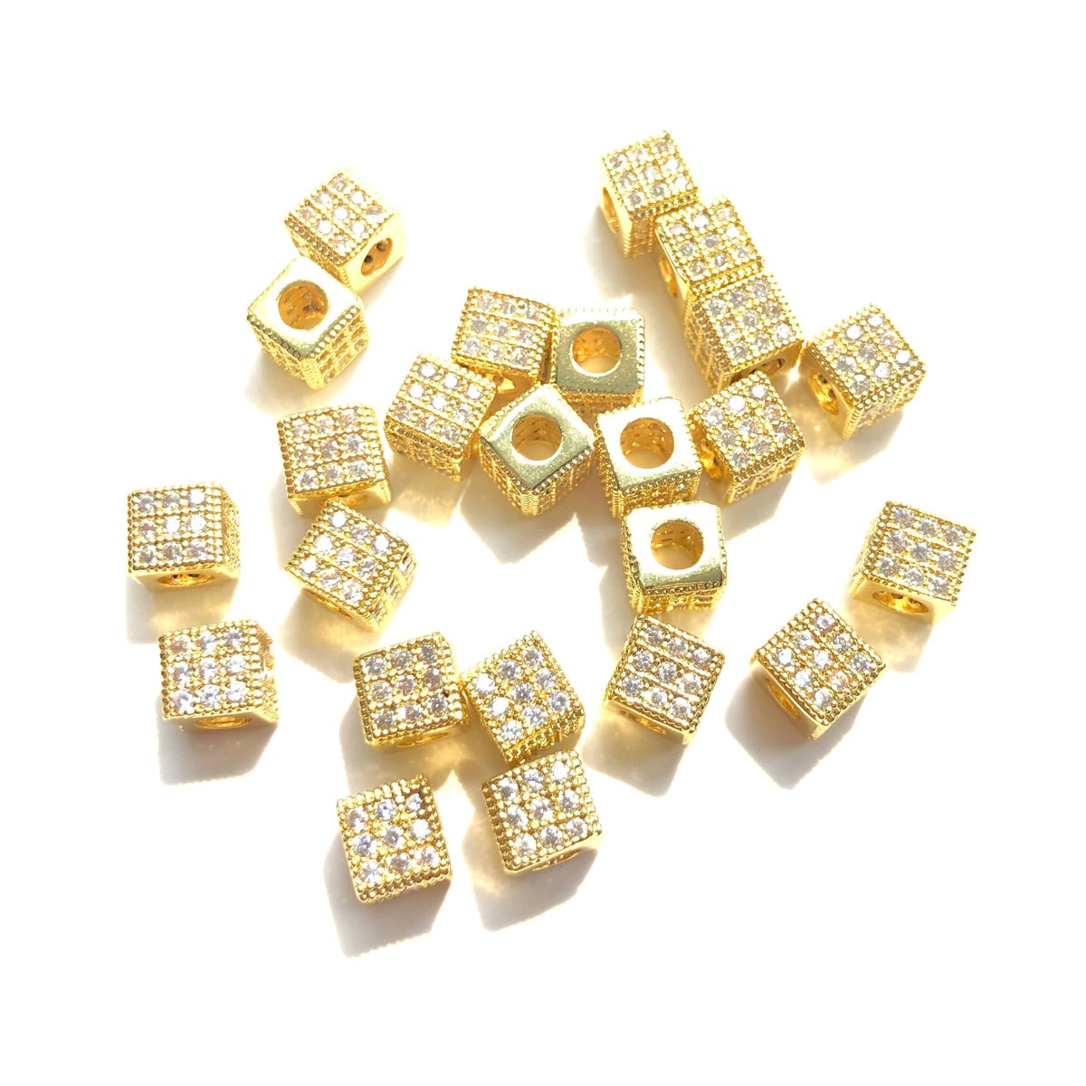 20-50pcs/lot 6mm Clear Black CZ Pave Micro Pave Square Spacers Gold CZ Paved Spacers Ball Beads Charms Beads Beyond