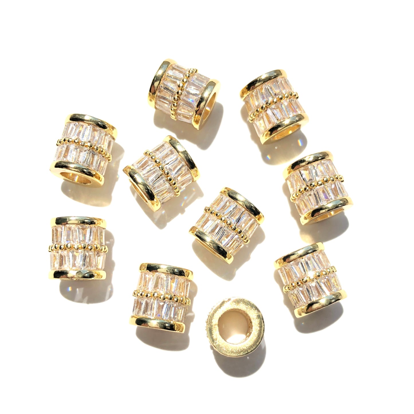 10-20-50pcs/lot Trapezoid CZ Paved Tube Rondelle Wheel Spacers Gold CZ Paved Spacers Big Hole Beads New Spacers Arrivals Rondelle Beads Wholesale Charms Beads Beyond
