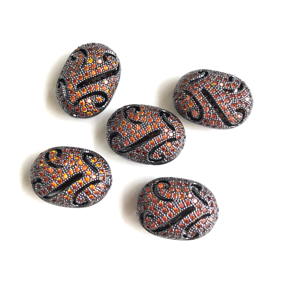 5-10pcs/lot Colorful CZ Paved Hollow Flower Oval Centerpiece Spacers Reddish Orange CZ Paved Spacers Colorful Zirconia New Spacers Arrivals Charms Beads Beyond