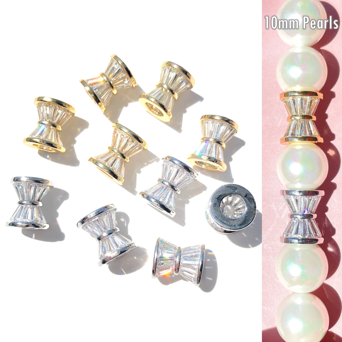 10-20-50pcs/lot 9.6*8.4mm CZ Paved Hourglass Spacers CZ Paved Spacers Hourglass Beads New Spacers Arrivals Wholesale Charms Beads Beyond