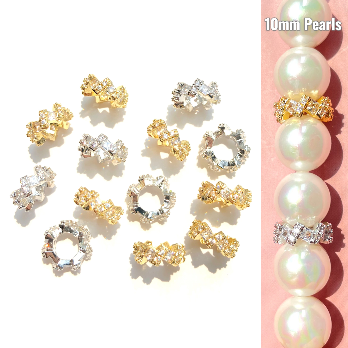 10-20-50pcs/lot 8.7*4.2mm CZ Paved Rondelle Wheel Spacers