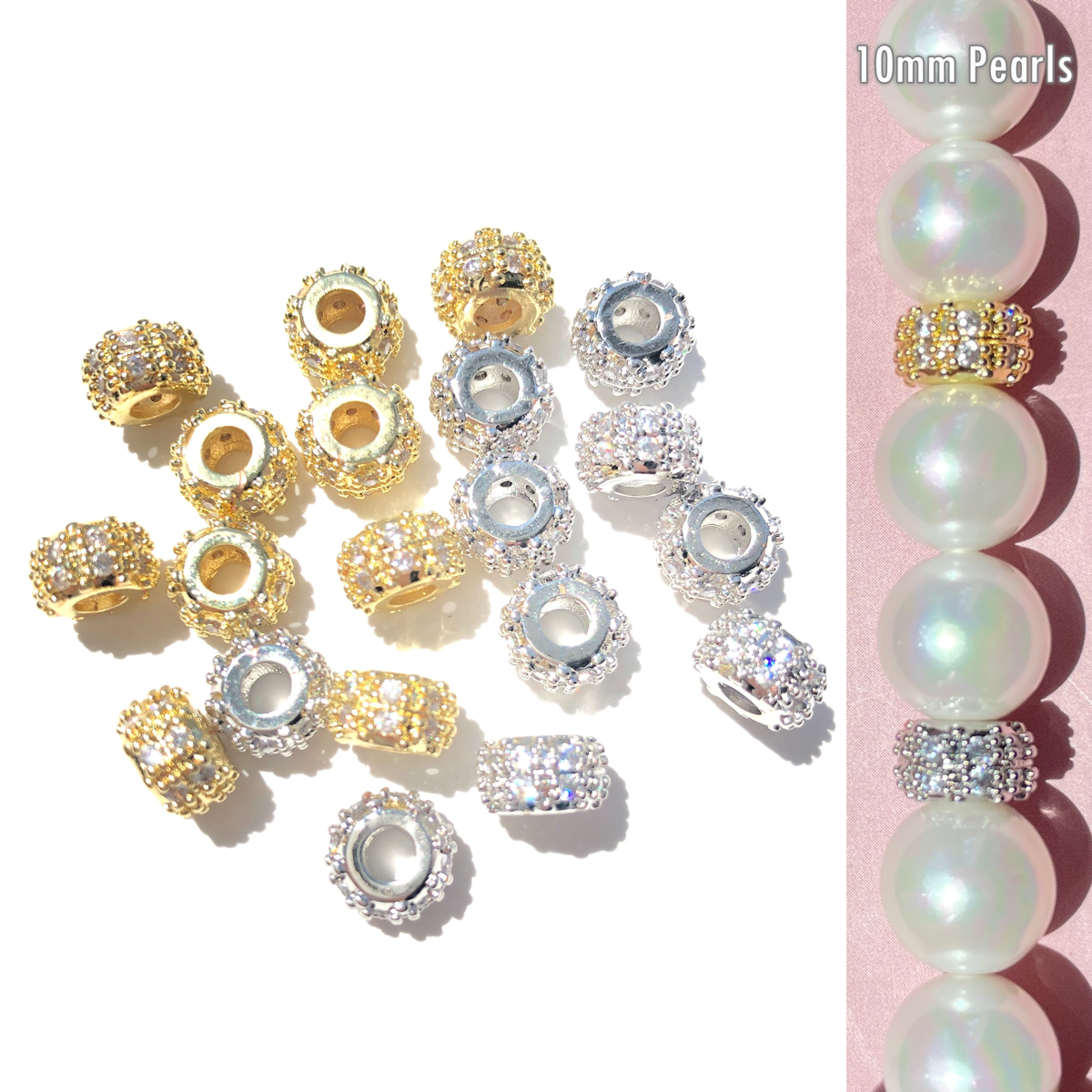 10-20-50pcs/lot 8mm CZ Paved Rondelle Wheel Spacers CZ Paved Spacers New Spacers Arrivals Rondelle Beads Wholesale Charms Beads Beyond