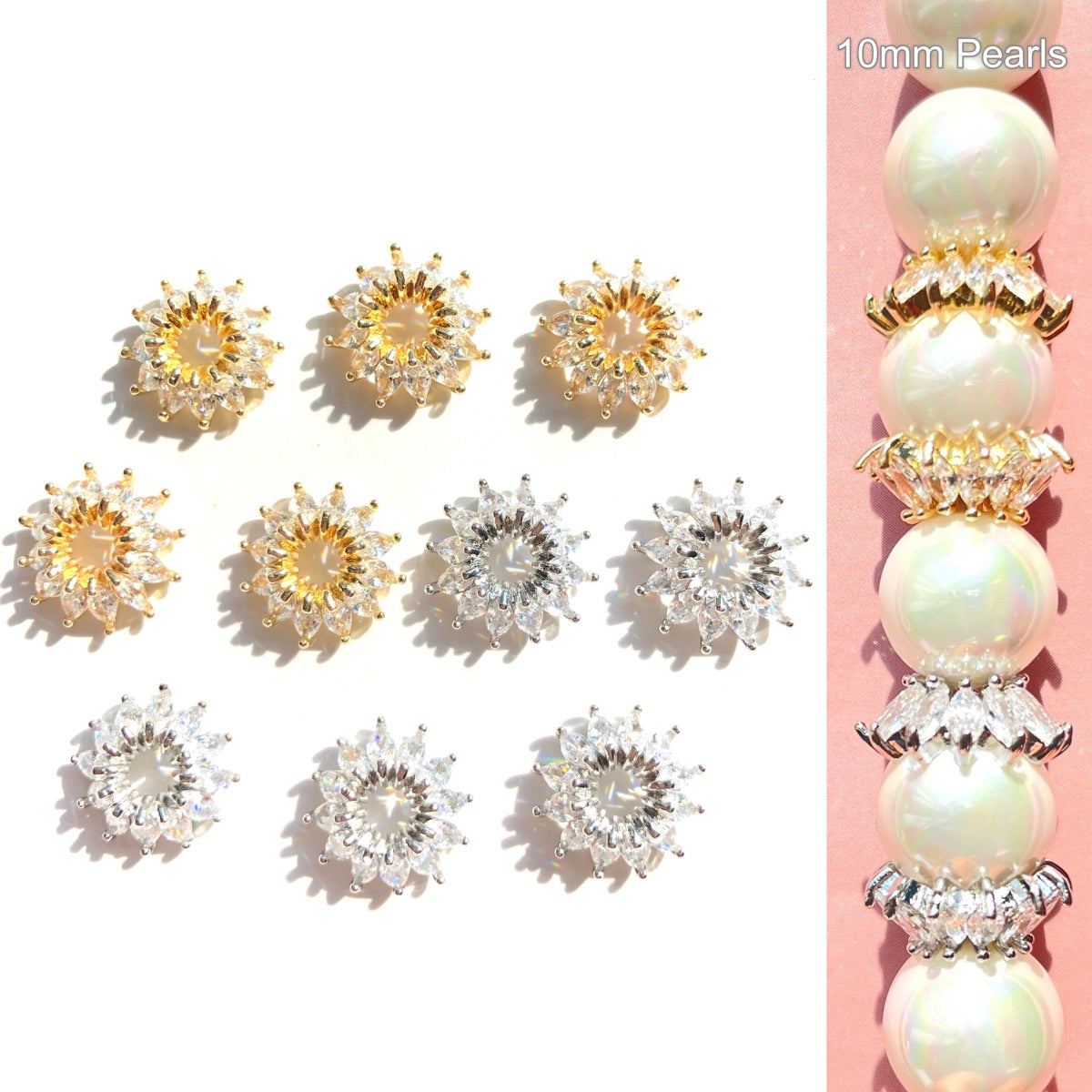 10-20-50pcs/lot 12mm CZ Paved Flower Beads Caps Spacers CZ Paved Spacers Beads Caps New Spacers Arrivals Wholesale Charms Beads Beyond