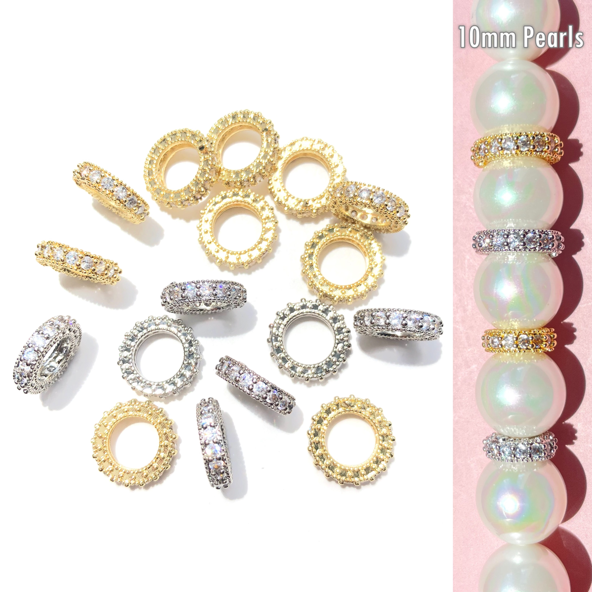 20-50pcs/lot 8/10mm CZ Paved Big Hole Rondelle Wheel Spacers CZ Paved Spacers Big Hole Beads New Spacers Arrivals Rondelle Beads Wholesale Charms Beads Beyond