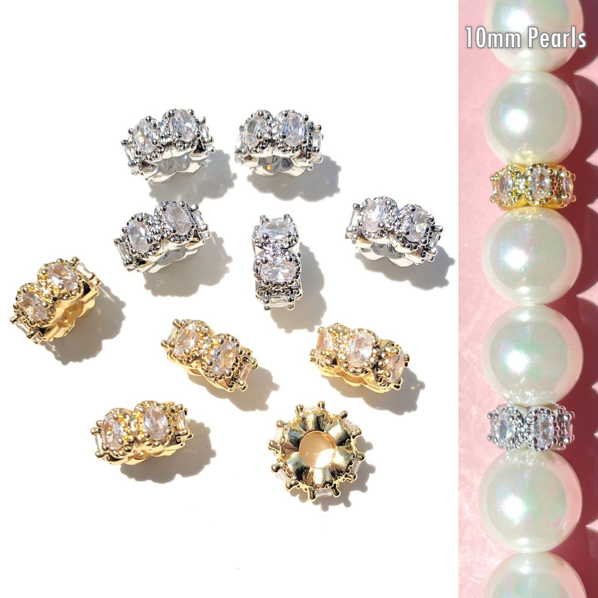 20-50pcs/lot 8.4mm Egg Shape CZ Paved Rondelle Wheel Spacers CZ Paved Spacers New Spacers Arrivals Rondelle Beads Wholesale Charms Beads Beyond