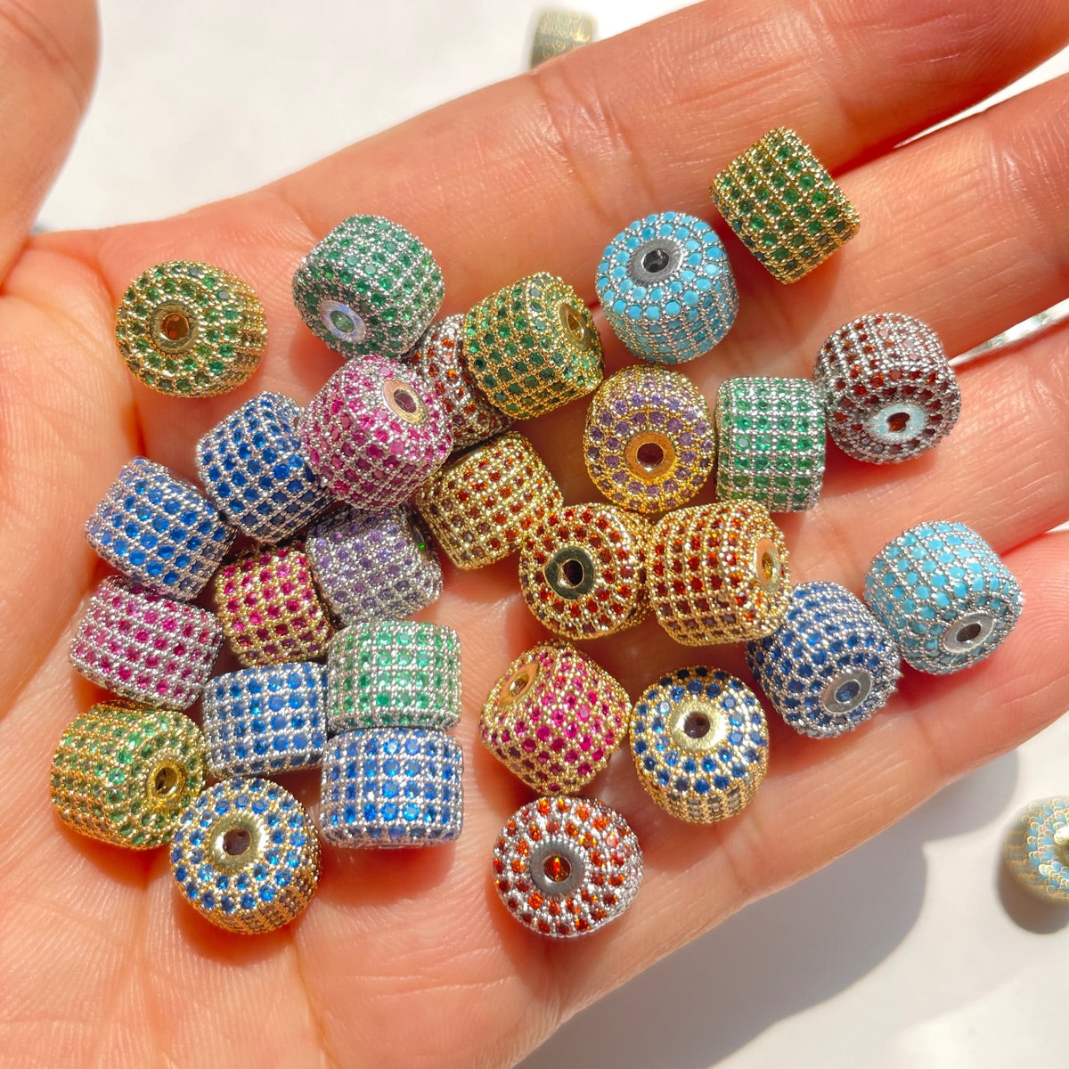 10-20pcs/lot 9.6*7.4mm Colorful CZ Paved Wheel Spacers