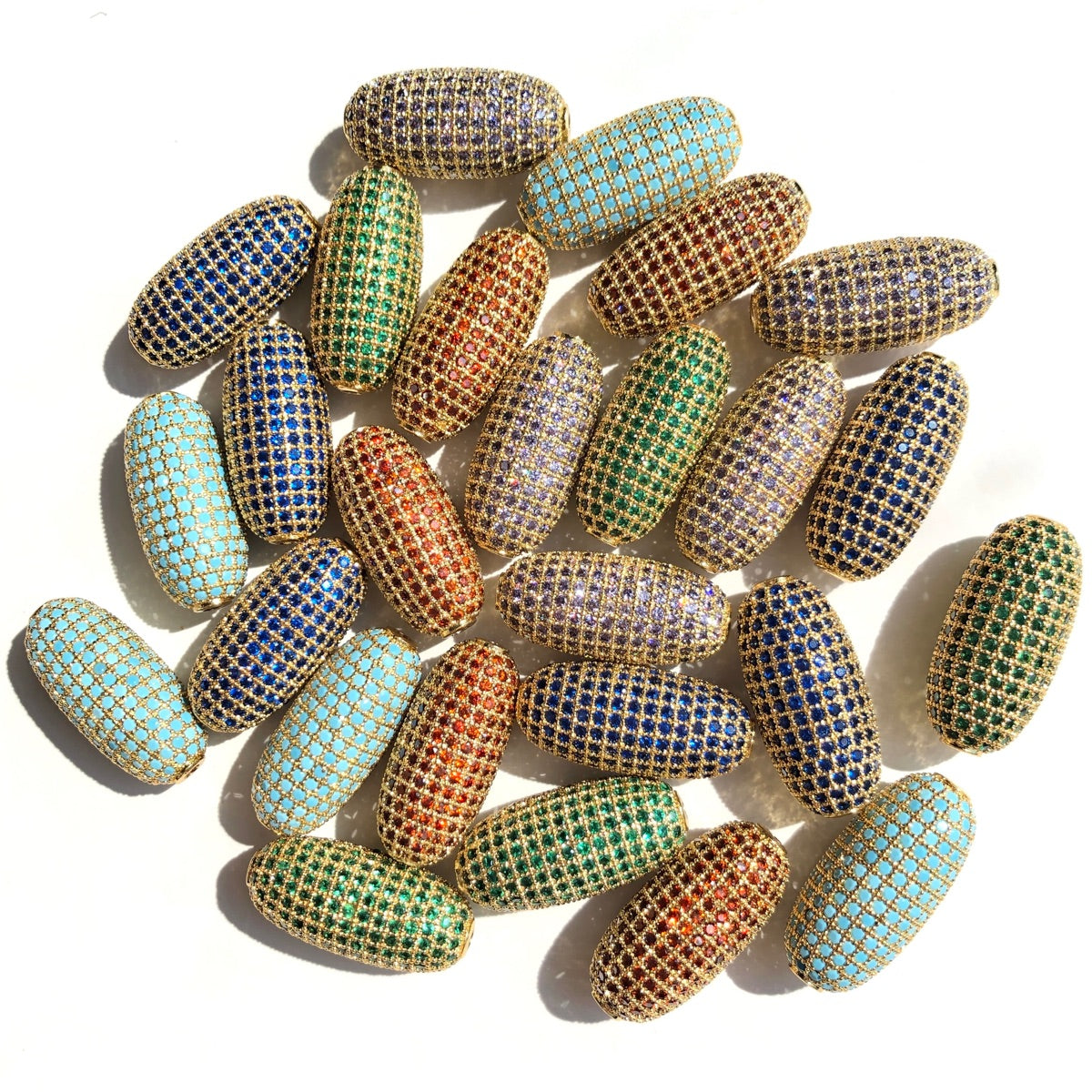5-10pcs/lot Green Blue Turquoise Purple Reddish Orange Multicolor CZ Paved Oval Beads Centerpiece Spacers CZ Paved Spacers Colorful Zirconia New Spacers Arrivals Oval Spacers Charms Beads Beyond