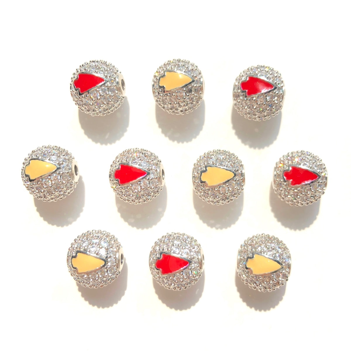 10-20pcs/lot 10mm CZ Paved Arrow Head Kansas City Chiefs Football Spacers Beads Silver CZ Paved Spacers 10mm Beads American Football Sports Ball Beads New Spacers Arrivals Charms Beads Beyond