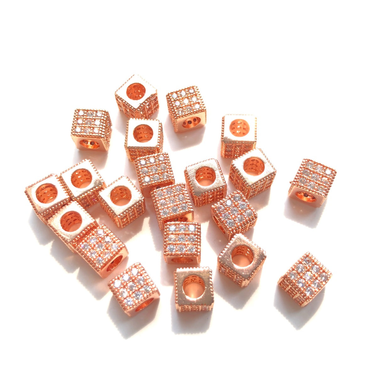 20-50pcs/lot 6mm Clear Black CZ Pave Micro Pave Square Spacers Rose Gold CZ Paved Spacers Ball Beads Charms Beads Beyond