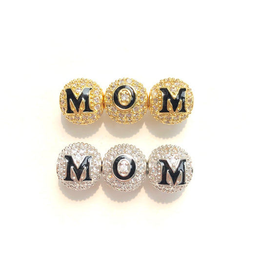 12pcs/lot 10mm CZ Paved M, O Letter Ball Spacers MOM Beads for Mother's Day CZ Paved Spacers 10mm Beads Ball Beads Mother's Day Mother's Day Beads New Spacers Arrivals Charms Beads Beyond