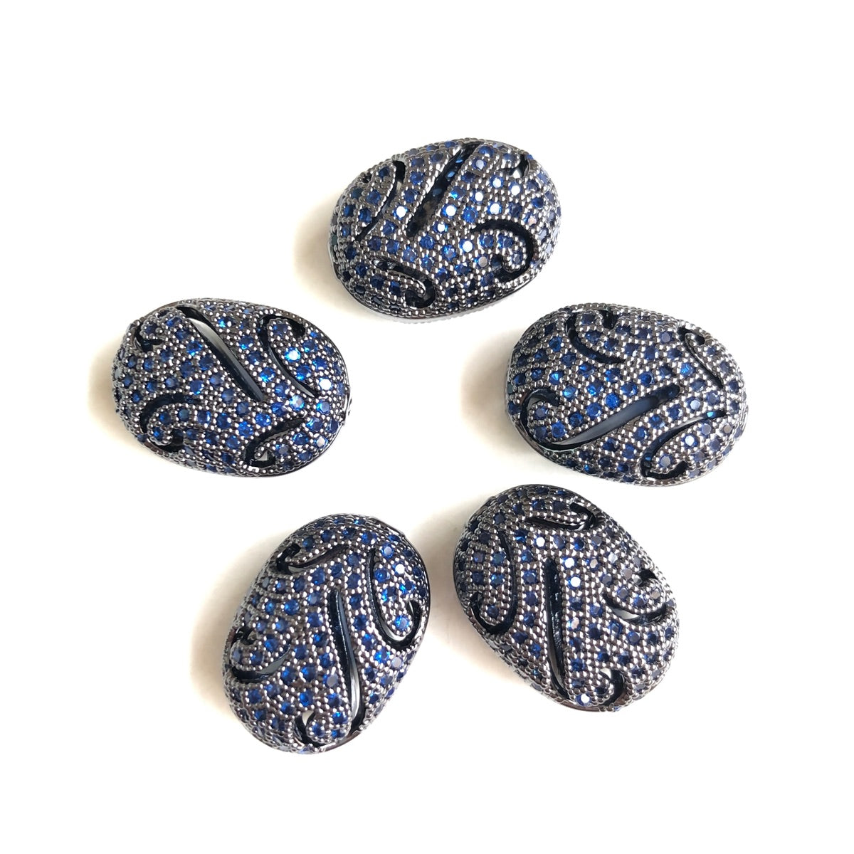 5-10pcs/lot Colorful CZ Paved Hollow Flower Oval Centerpiece Spacers Blue CZ Paved Spacers Colorful Zirconia New Spacers Arrivals Charms Beads Beyond