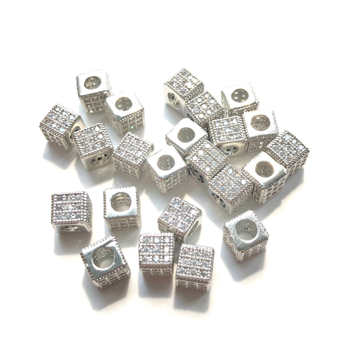 20-50pcs/lot 6mm Clear Black CZ Pave Micro Pave Square Spacers Silver CZ Paved Spacers Ball Beads Charms Beads Beyond