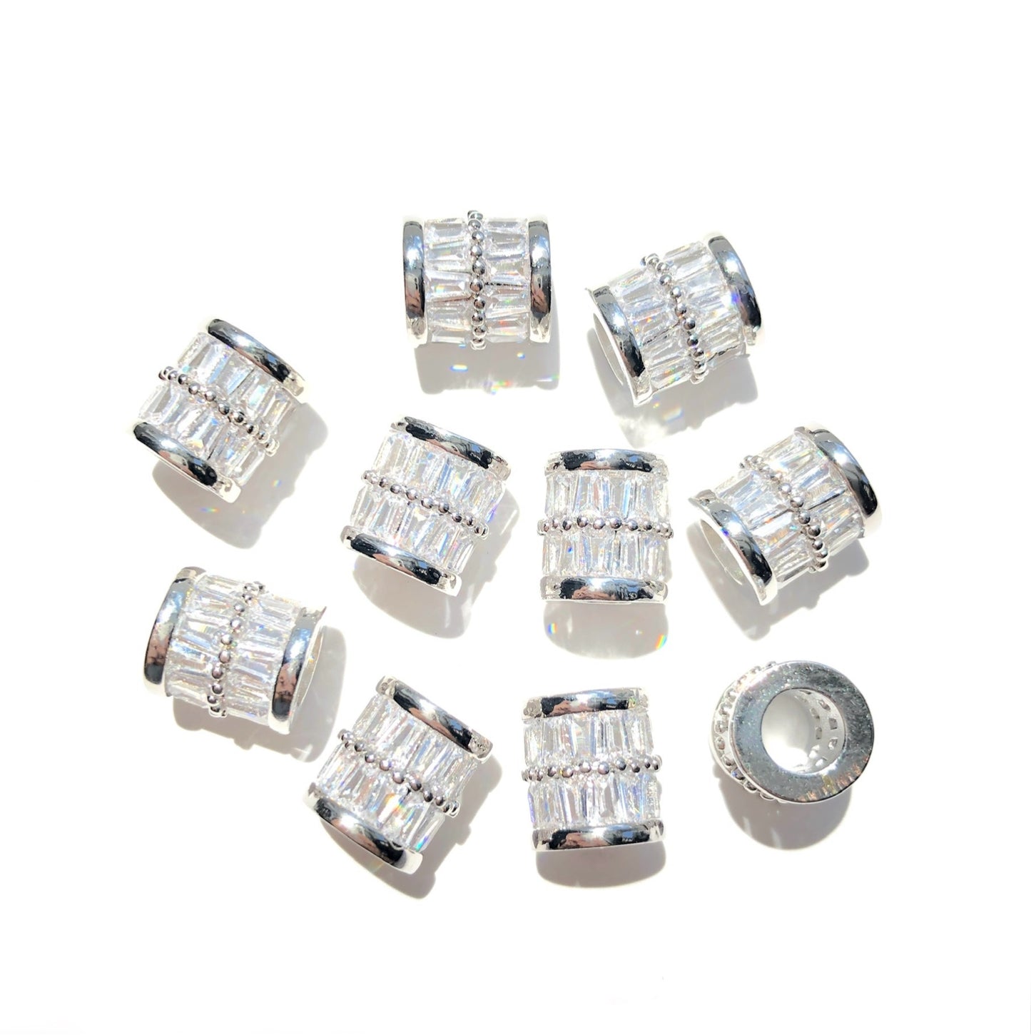 10-20-50pcs/lot Trapezoid CZ Paved Tube Rondelle Wheel Spacers Silver CZ Paved Spacers Big Hole Beads New Spacers Arrivals Rondelle Beads Wholesale Charms Beads Beyond
