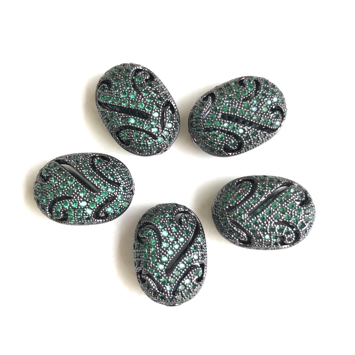 5-10pcs/lot Colorful CZ Paved Hollow Flower Oval Centerpiece Spacers Green CZ Paved Spacers Colorful Zirconia New Spacers Arrivals Charms Beads Beyond