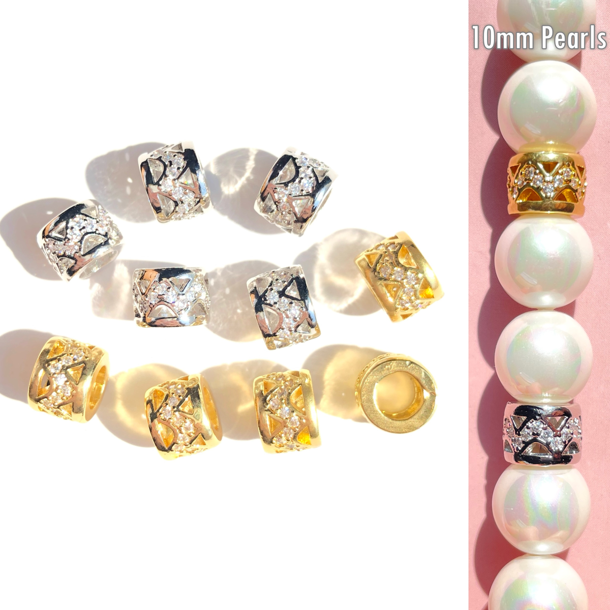 10-20-50pcs/lot 8mm CZ Paved Big Hole Hollow Rondelle Wheel Spacers CZ Paved Spacers Big Hole Beads New Spacers Arrivals Rondelle Beads Wholesale Charms Beads Beyond