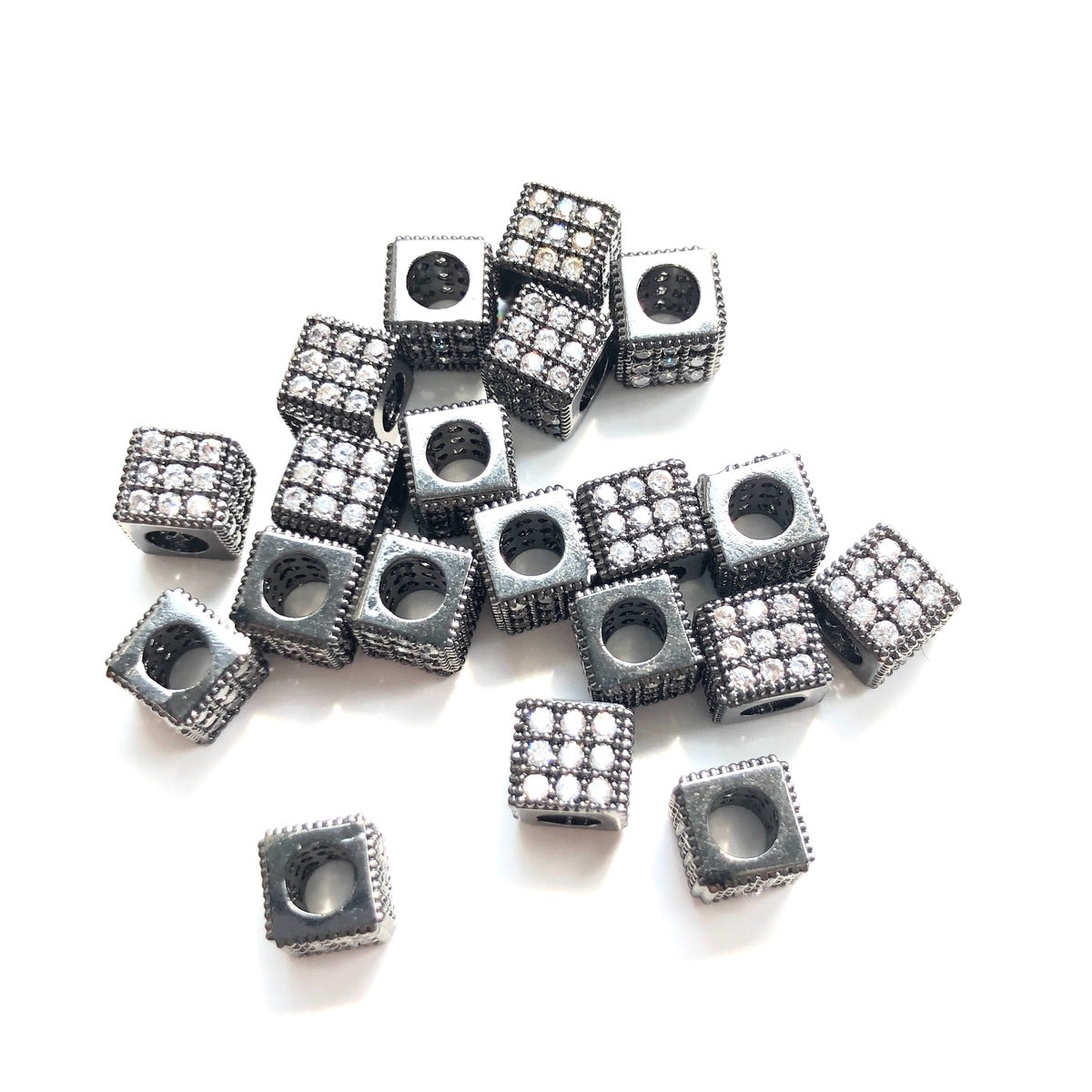 20-50pcs/lot 6mm Clear Black CZ Pave Micro Pave Square Spacers Black CZ Paved Spacers Ball Beads Charms Beads Beyond