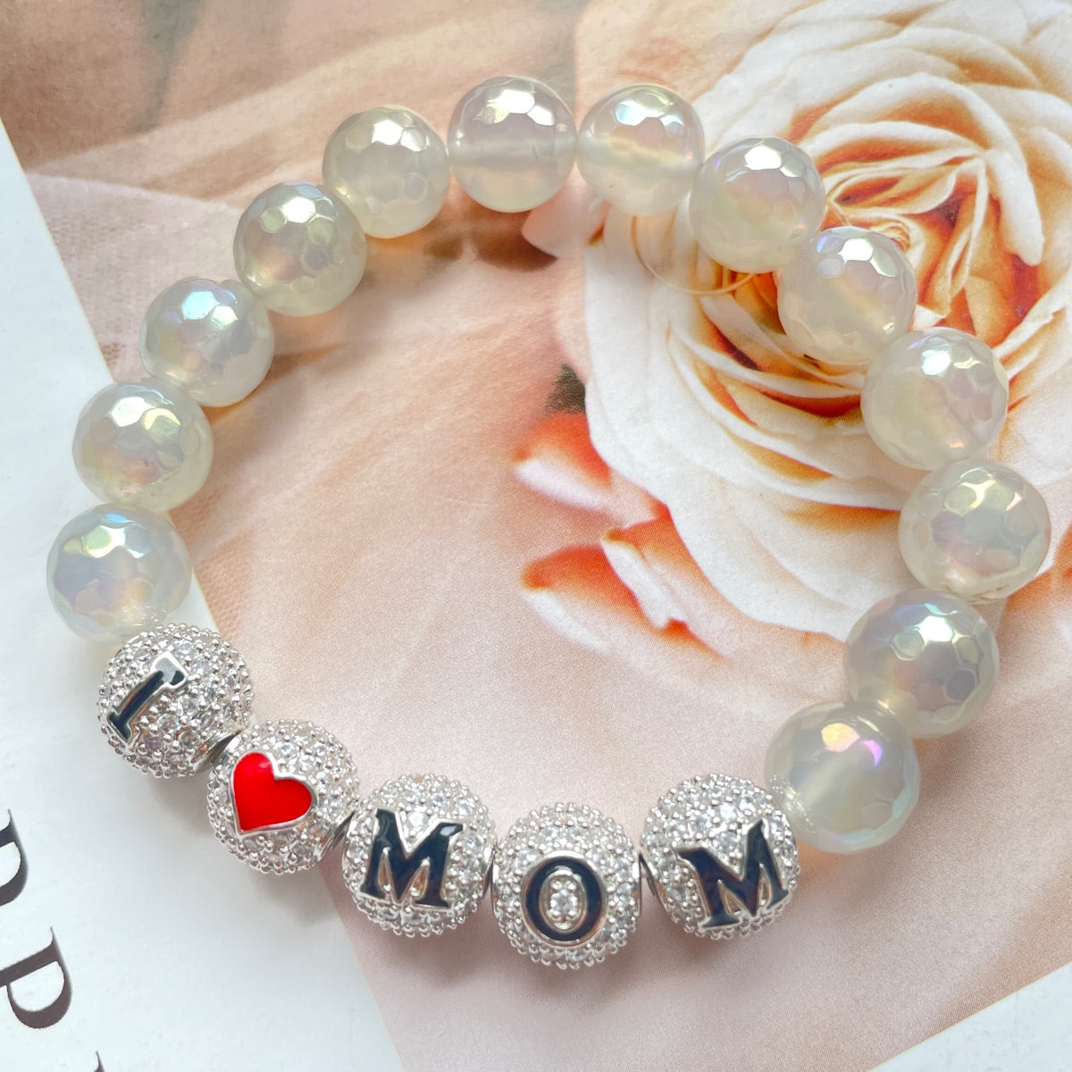 10pcs/lot 10mm CZ Paved I LOVE MOM Letter Ball Spacers Beads for Mother's Day CZ Paved Spacers 10mm Beads Ball Beads Mother's Day Mother's Day Beads New Spacers Arrivals Charms Beads Beyond