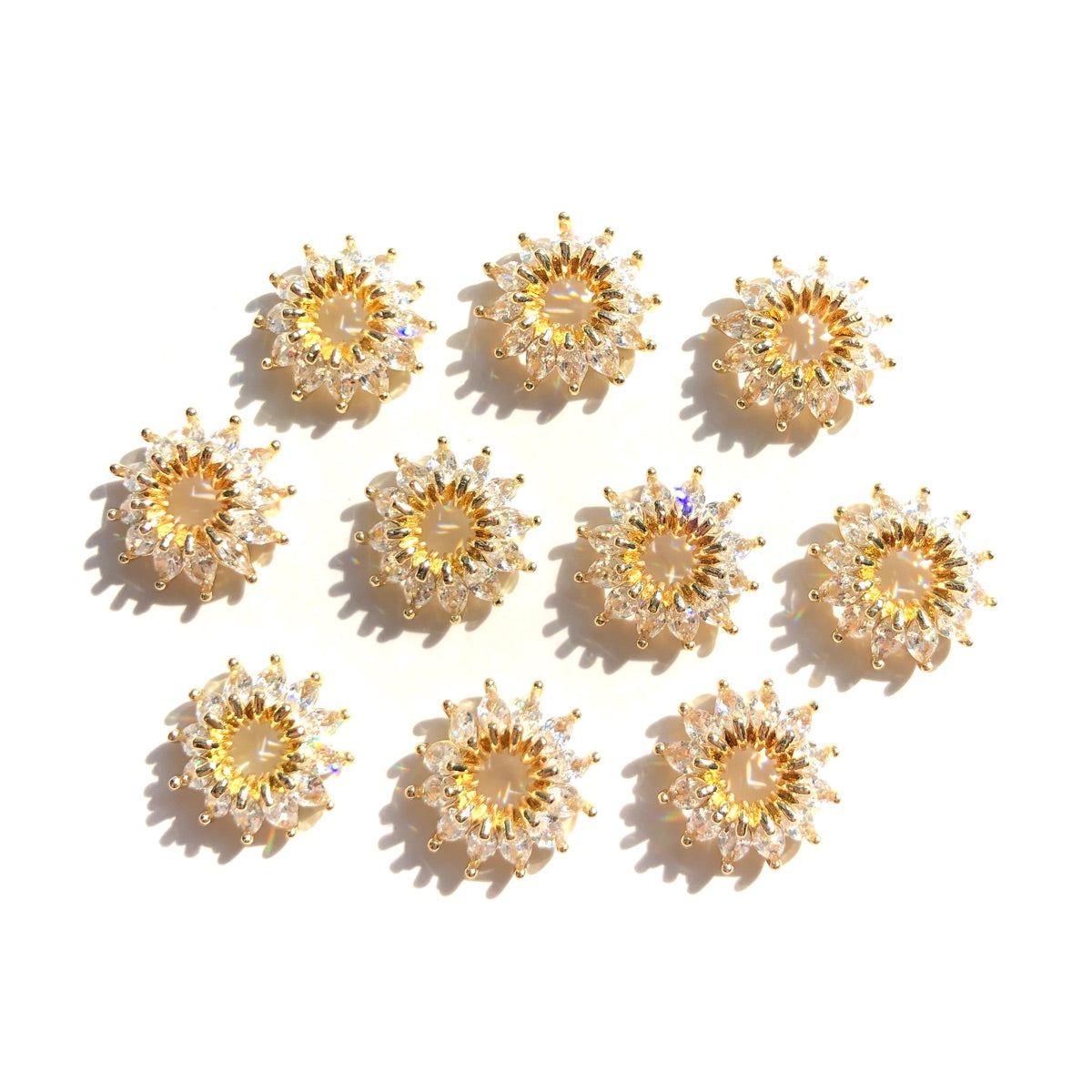 10-20-50pcs/lot 12mm CZ Paved Flower Beads Caps Spacers Gold CZ Paved Spacers Beads Caps New Spacers Arrivals Wholesale Charms Beads Beyond