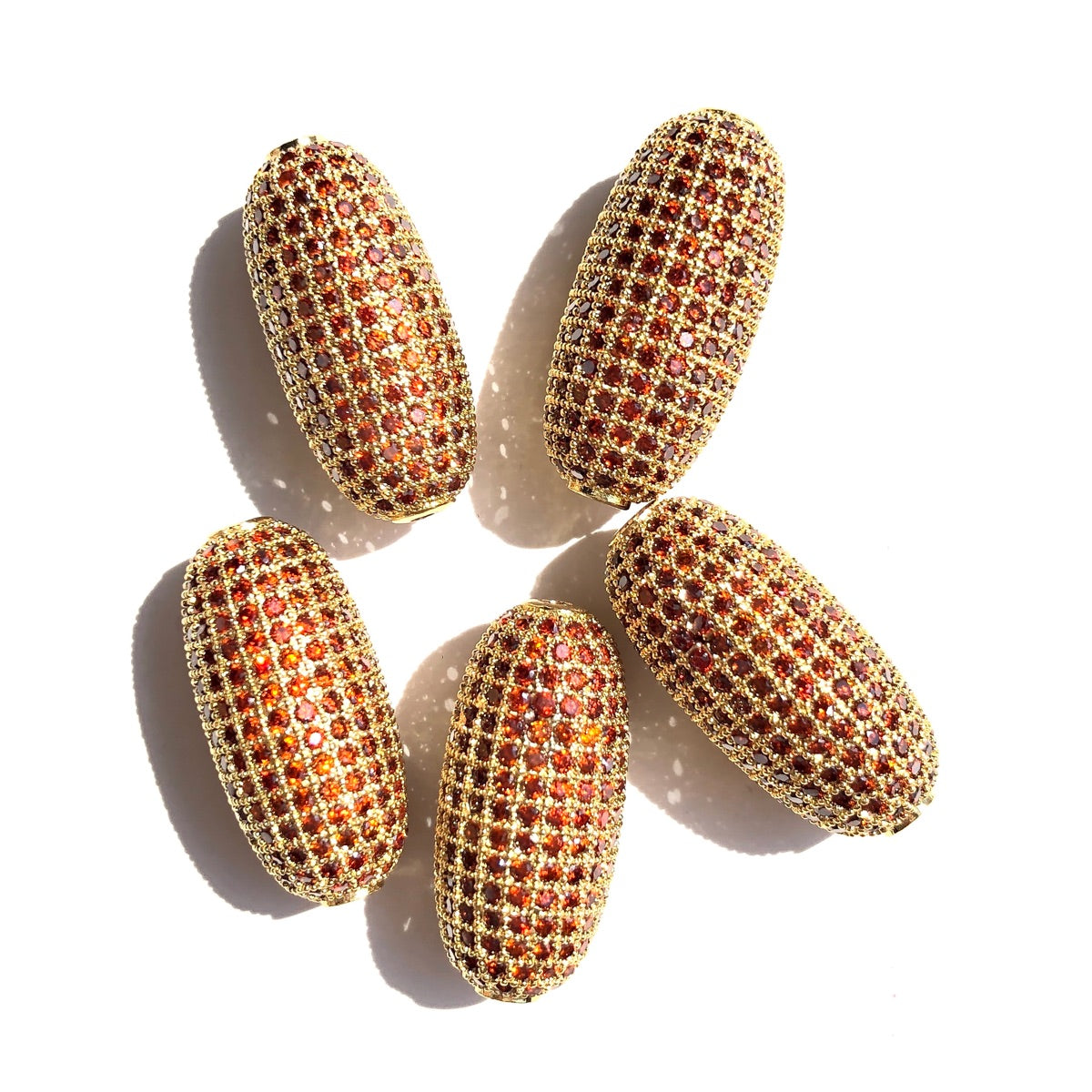 5-10pcs/lot Green Blue Turquoise Purple Reddish Orange Multicolor CZ Paved Oval Beads Centerpiece Spacers Reddish Orange on Gold CZ Paved Spacers Colorful Zirconia New Spacers Arrivals Oval Spacers Charms Beads Beyond