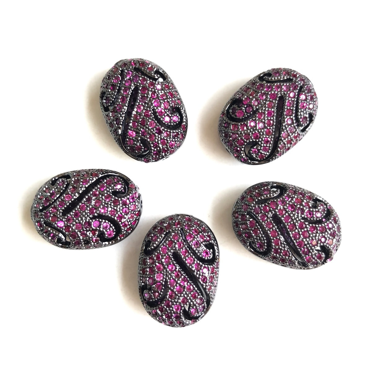 5-10pcs/lot Colorful CZ Paved Hollow Flower Oval Centerpiece Spacers Fuchsia CZ Paved Spacers Colorful Zirconia New Spacers Arrivals Charms Beads Beyond