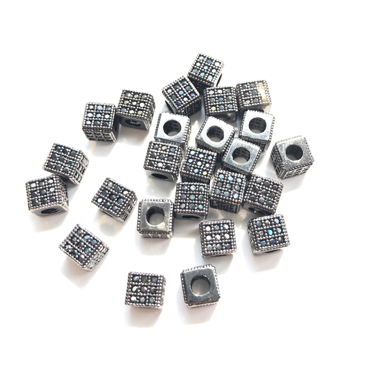 20-50pcs/lot 6mm Clear Black CZ Pave Micro Pave Square Spacers Black on Black CZ Paved Spacers Ball Beads Charms Beads Beyond