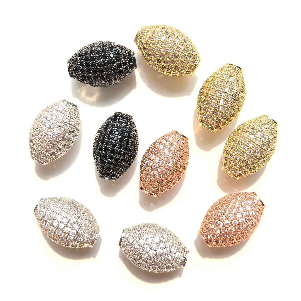 10pcs/lot 14.6*9.5mm CZ Paved Olive Spacer Beads