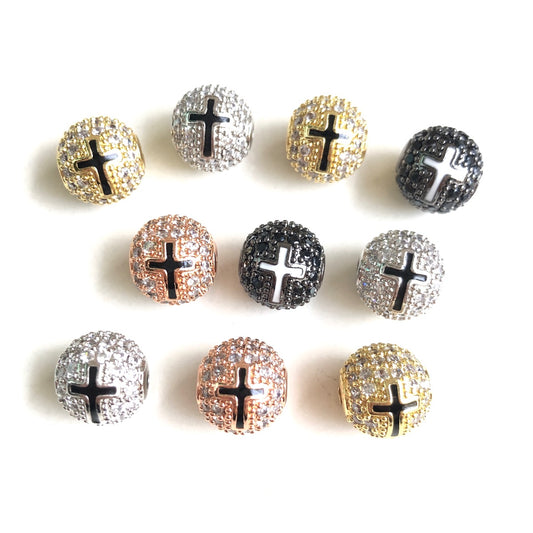 10-20pcs/lot 10mm CZ Paved Cross Ball Spacers Beads Mix Colors CZ Paved Spacers 10mm Beads Ball Beads New Spacers Arrivals Charms Beads Beyond