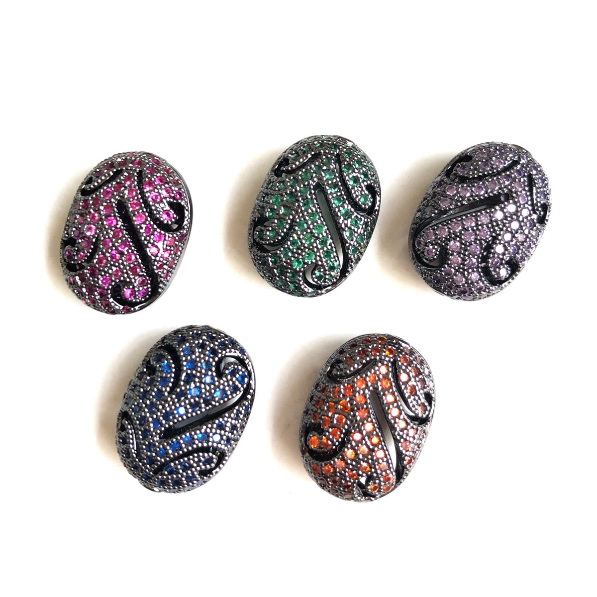 5-10pcs/lot Colorful CZ Paved Hollow Flower Oval Centerpiece Spacers Mix Colors CZ Paved Spacers Colorful Zirconia New Spacers Arrivals Charms Beads Beyond