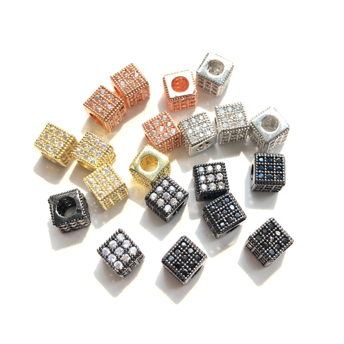 20-50pcs/lot 6mm Clear Black CZ Pave Micro Pave Square Spacers Mix Colors CZ Paved Spacers Ball Beads Charms Beads Beyond