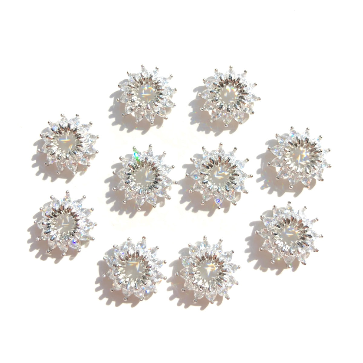 10-20-50pcs/lot 12mm CZ Paved Flower Beads Caps Spacers Silver CZ Paved Spacers Beads Caps New Spacers Arrivals Wholesale Charms Beads Beyond