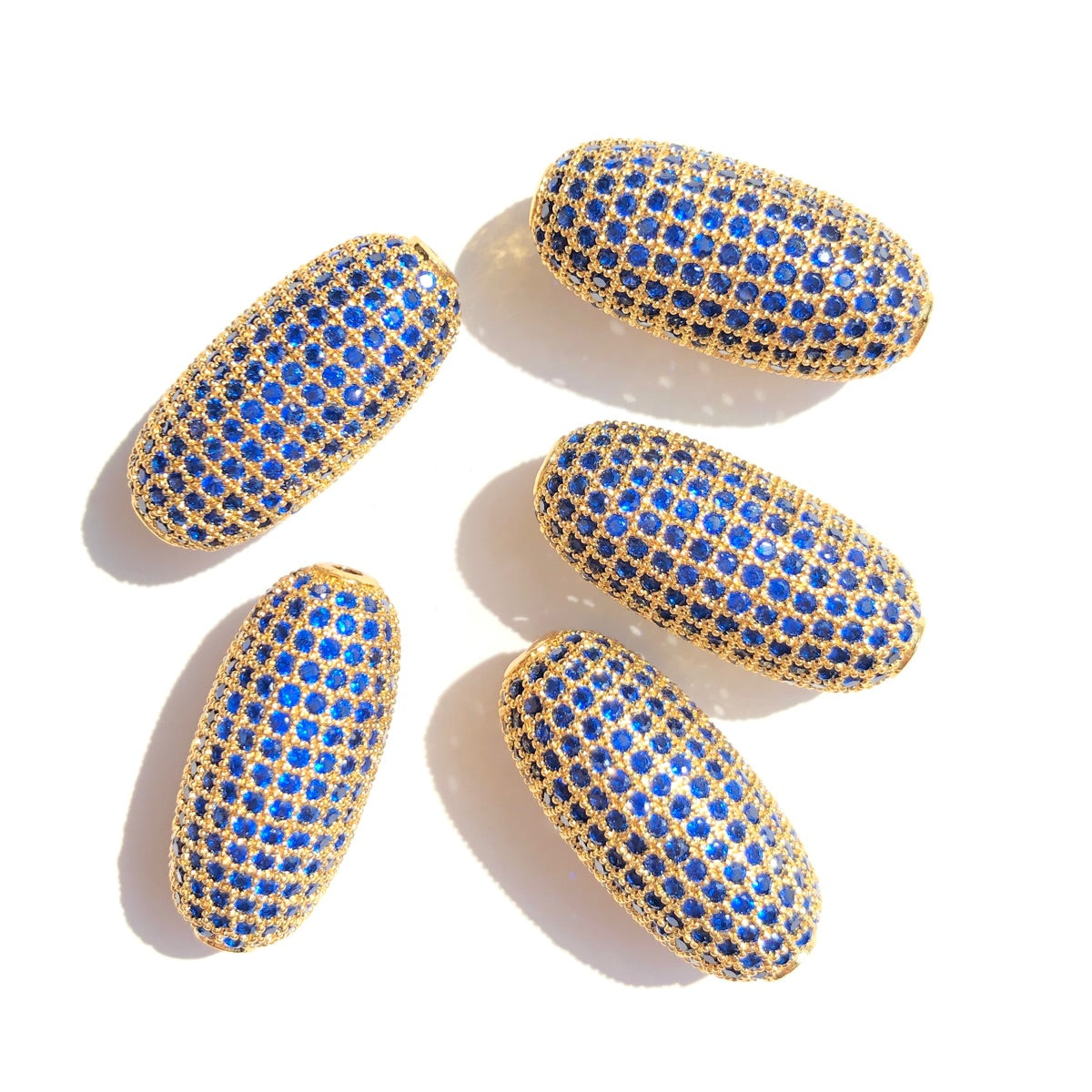 5-10pcs/lot Green Blue Turquoise Purple Reddish Orange Multicolor CZ Paved Oval Beads Centerpiece Spacers Blue on Gold CZ Paved Spacers Colorful Zirconia New Spacers Arrivals Oval Spacers Charms Beads Beyond