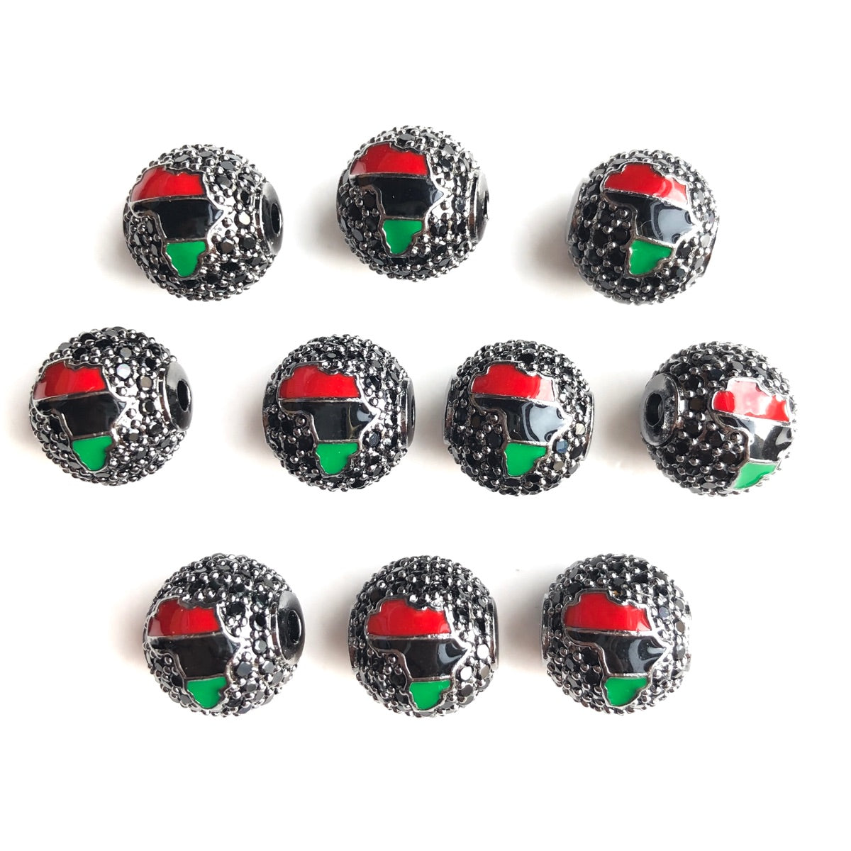 10pcs/lot 12mm CZ Paved Red Black Green Enamel Africa Map Ball Spacers Beads for Juneteenth Black on Black CZ Paved Spacers Ball Beads Juneteenth & Black History Month Awareness New Spacers Arrivals Charms Beads Beyond