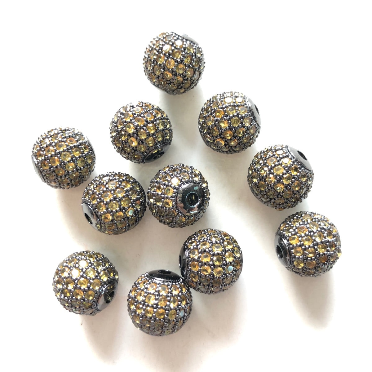 10pcs/lot 10mm Yellow CZ Paved Ball Spacers Black CZ Paved Spacers 10mm Beads Ball Beads Colorful Zirconia Charms Beads Beyond