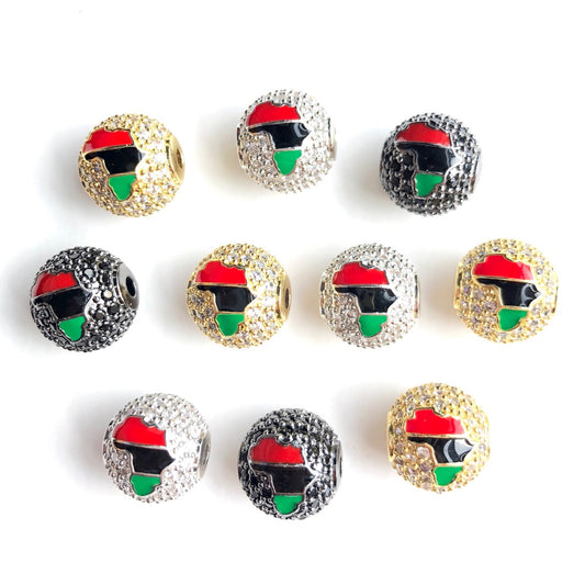 10pcs/lot 12mm CZ Paved Red Black Green Enamel Africa Map Ball Spacers Beads for Juneteenth Mix Color CZ Paved Spacers Ball Beads Juneteenth & Black History Month Awareness New Spacers Arrivals Charms Beads Beyond