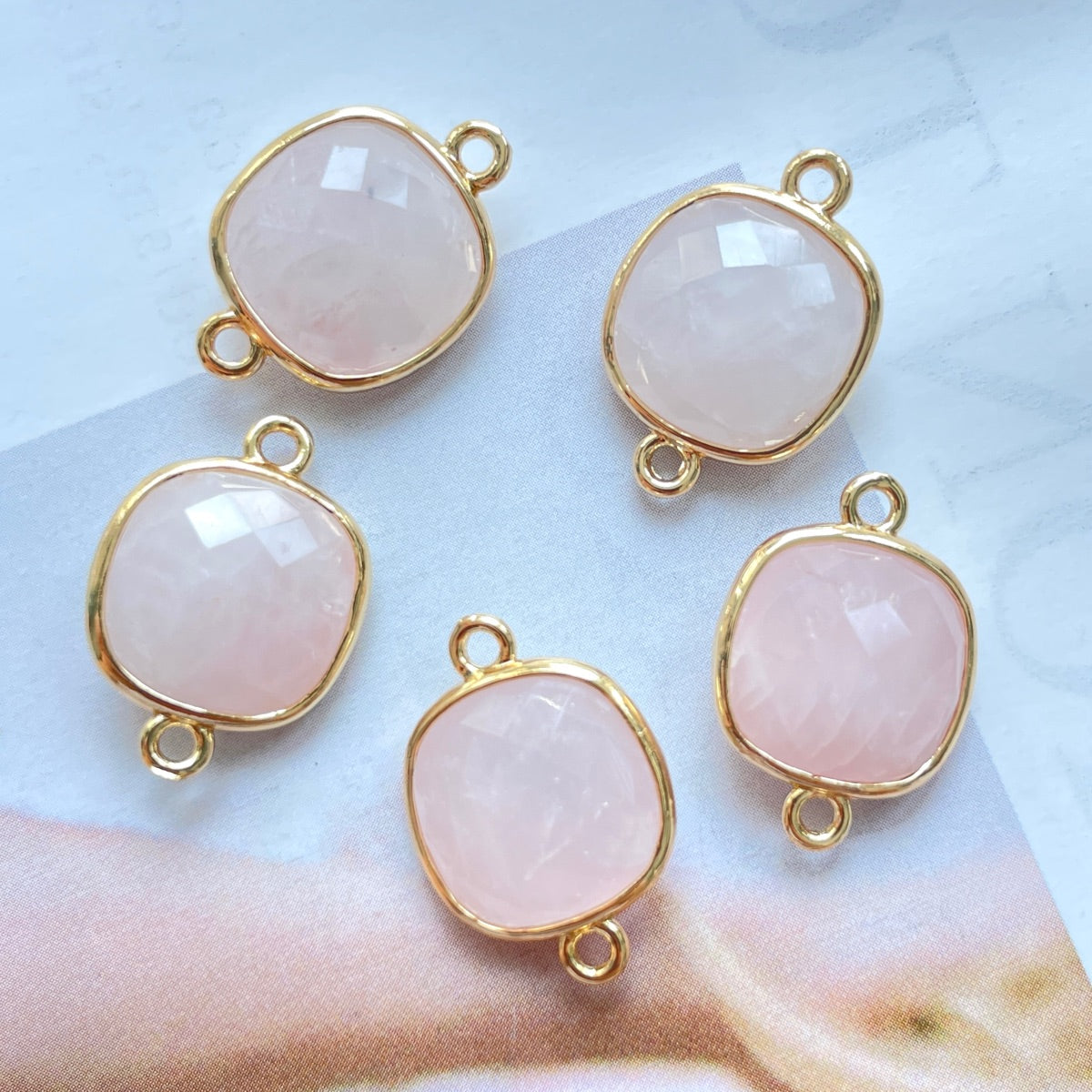 5pcs/Lot Gold Plated Bezel Labradorite Amethyst Rose Quartz White Quartz Tiger Eye Black Onyx Square Connectors Rose Quartz Stone Charms New Charms Arrivals Charms Beads Beyond